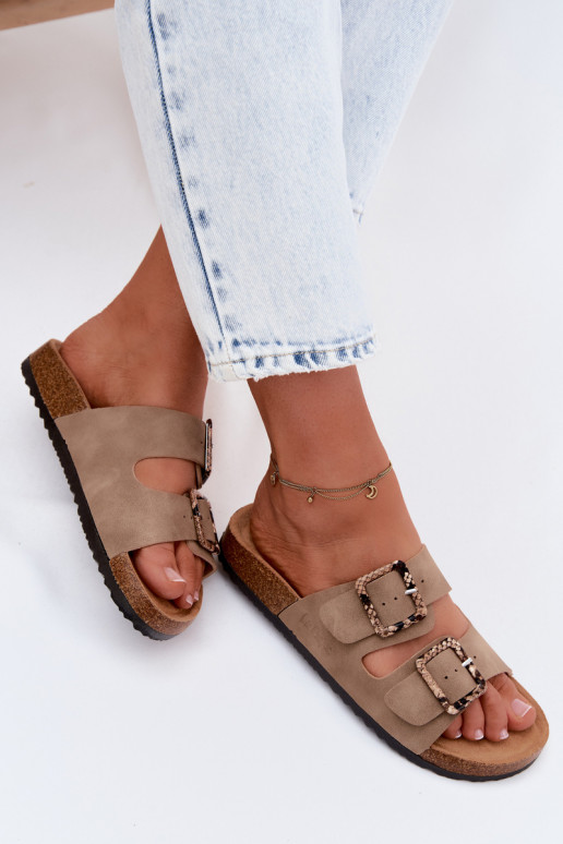 Chinelos femininos com fivelas Lee Cooper LCEM-26-35-4451L cor cáqui