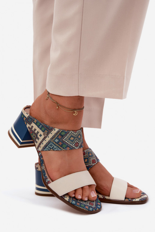 Pele Estampado Chinelos femininos com salto Tem que serciejka K7522-04 bege-cor azul