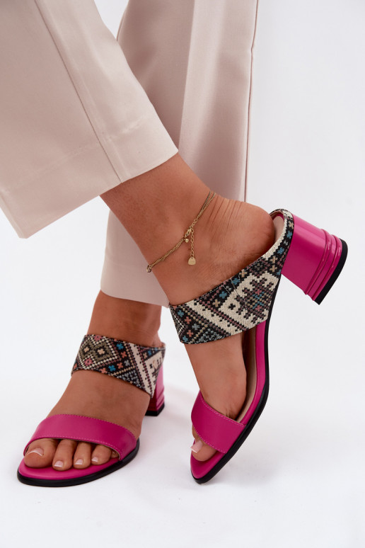 Pele Estampado Chinelos femininos com salto Tem que serciejka K7522-15 cor rosa