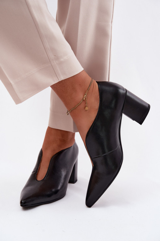 Sapatos de couro femininos pretos com salto Tai turiciejka K7469-01