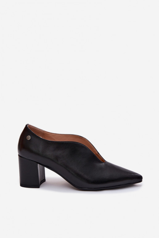 Sapatos de couro femininos pretos com salto Tai turiciejka K7469-01
