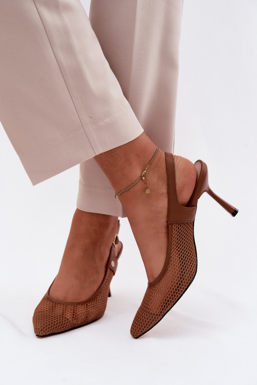 Pele Sandálias perfuradas Sapato Feminino com salto fino Tem que serciejka K7507-29 cor marrom