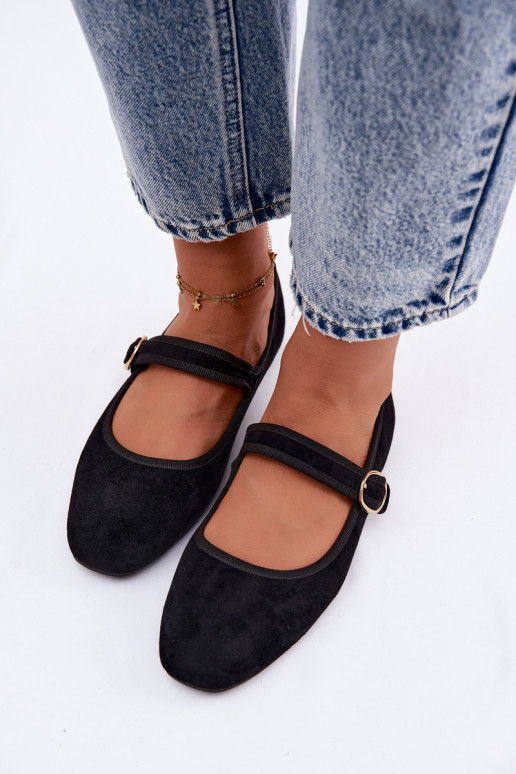 Balerinas com tiras douradas e fivelas pretas Kelisa
