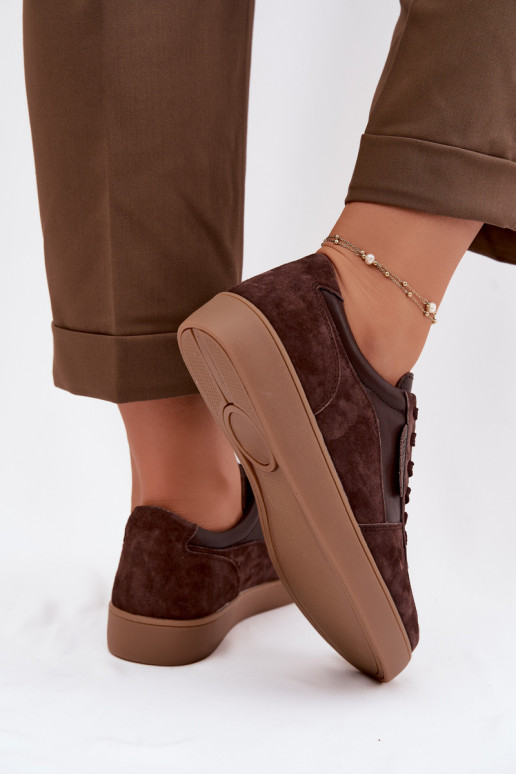 Tênis femininos de camurça Vinceza 7933 na cor chocolate