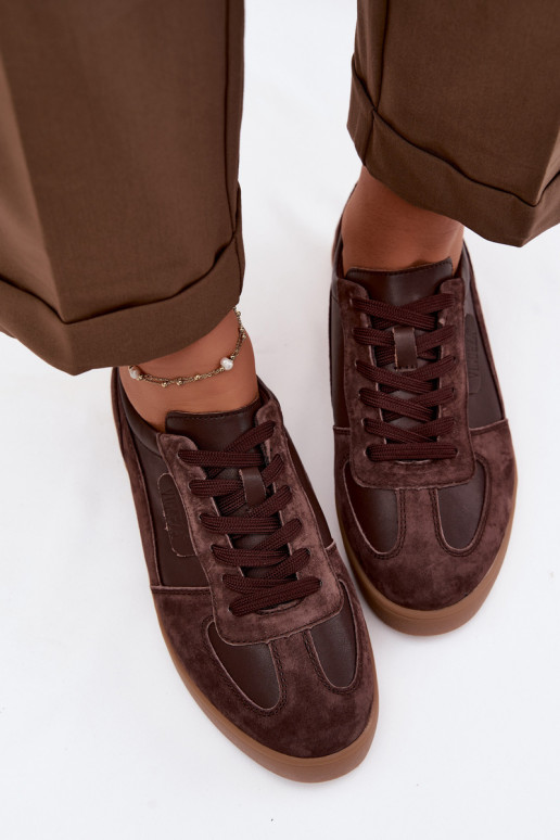 Tênis femininos de camurça Vinceza 7933 na cor chocolate