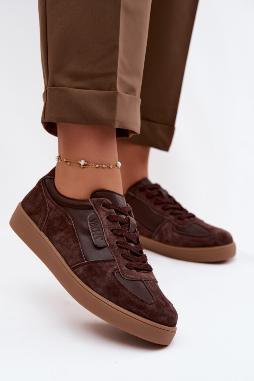 Tênis femininos de camurça Vinceza 7933 na cor chocolate