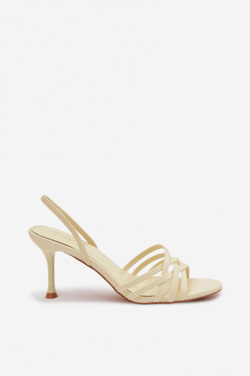 Sandálias femininas com salto fino com listras cor amarela Velivelle