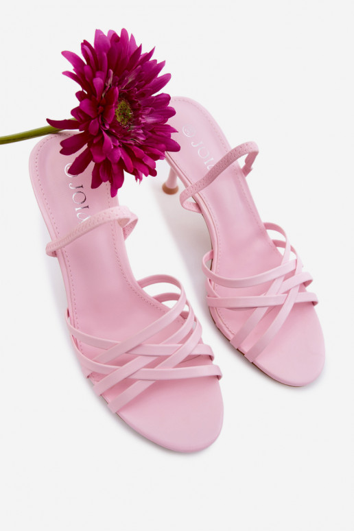 Sandálias femininas com salto fino com listras cor rosa Velivelle
