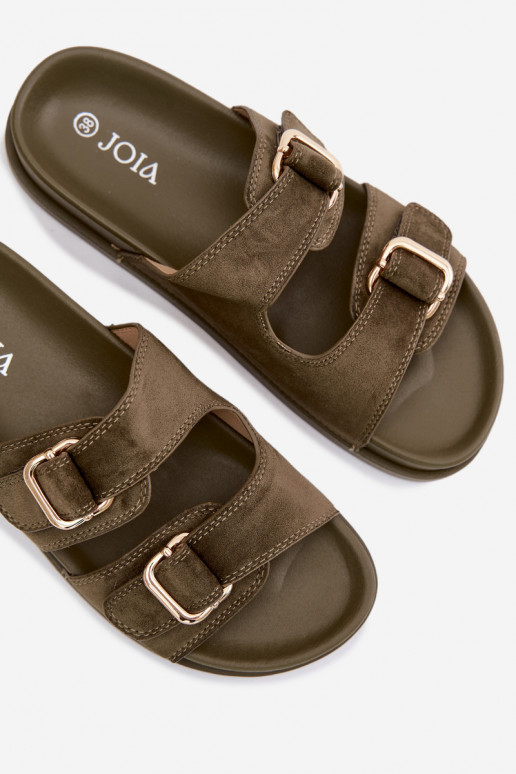 Chinelos femininos Ze cor douradami com fivelasmi cor cáqui Pelorin