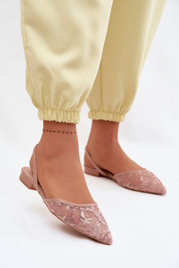 grade sandálias com renda com salto largo cor rosa Selissey 2