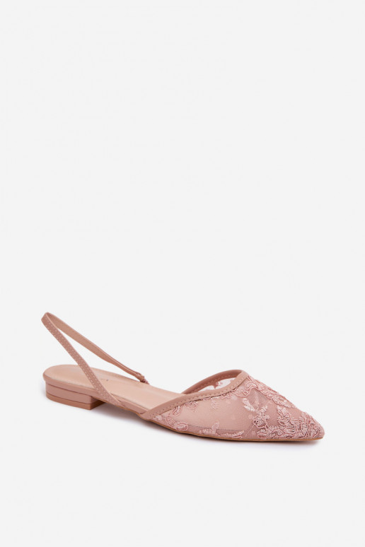 grade sandálias com renda com salto largo cor rosa Selissey