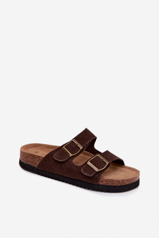 Pele Chinelos femininos de camurça com fivelas CzekoladoParae Rosaliae