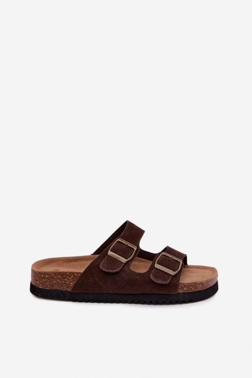 Pele Chinelos femininos de camurça com fivelas CzekoladoParae Rosaliae