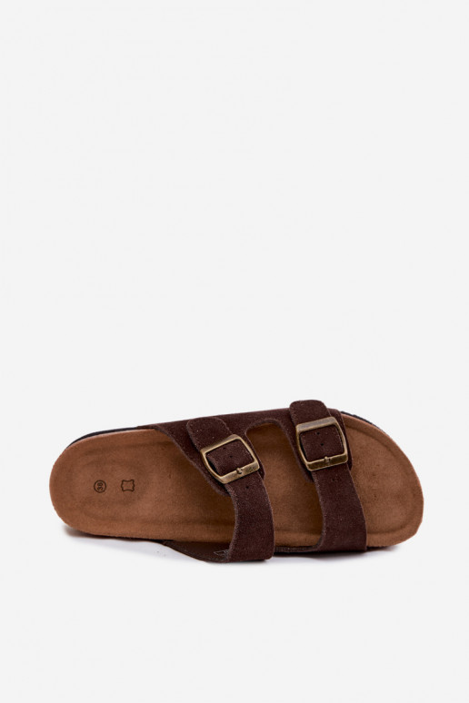 Pele Chinelos femininos de camurça com fivelas CzekoladoParae Rosaliae