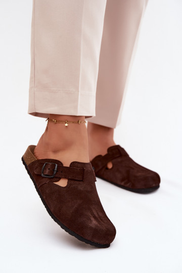 Mules de camurça de couro com fivelas Zazoo 1905, cor chocolate