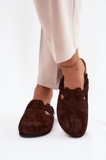 Mules de camurça de couro com fivelas Zazoo 1905, cor chocolate 2