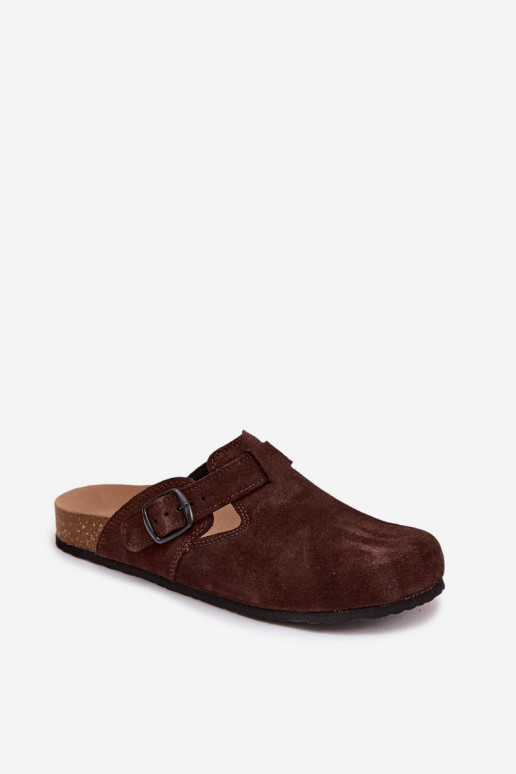 Mules de camurça de couro com fivelas Zazoo 1905, cor chocolate