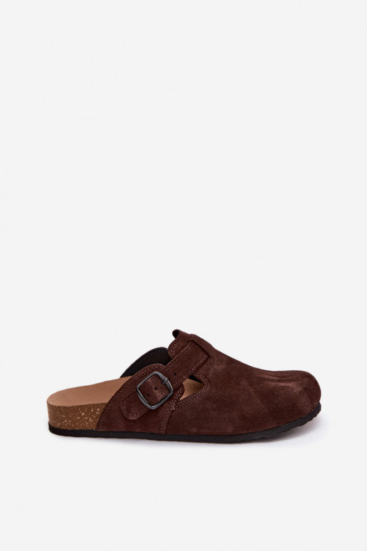 Mules de camurça de couro com fivelas Zazoo 1905, cor chocolate