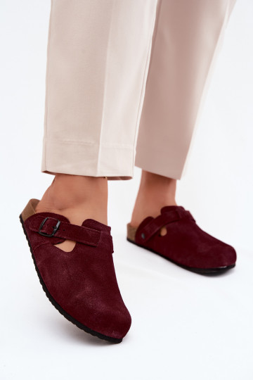 Mules de camurça de couro com fivelas Zazoo 1905, cor violeta escura 2