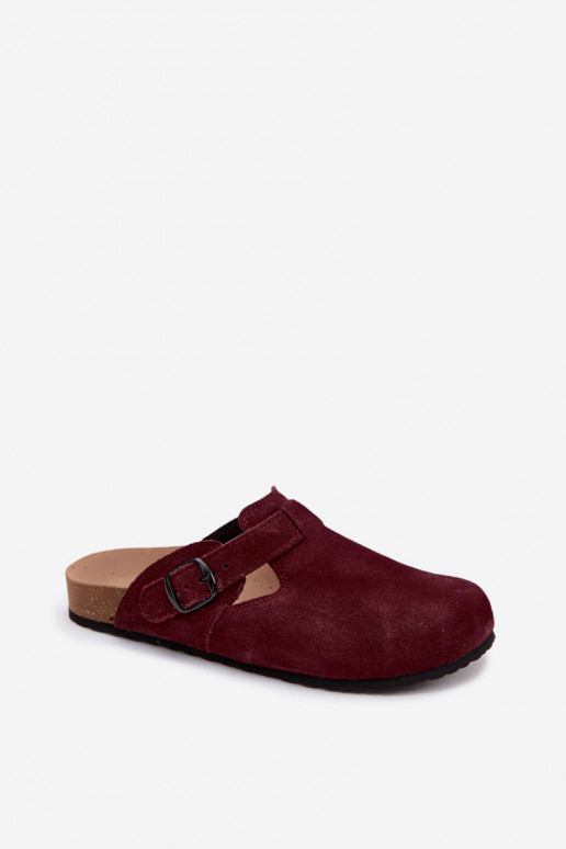 Mules de camurça de couro com fivelas Zazoo 1905, cor violeta escura