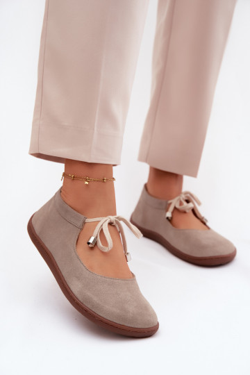 Bailarinas barefoot de camurça com tiras Zazoo 021, cor cappuccino