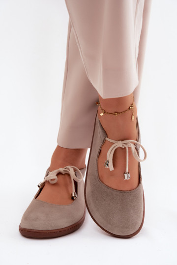 Bailarinas barefoot de camurça com tiras Zazoo 021, cor cappuccino 2