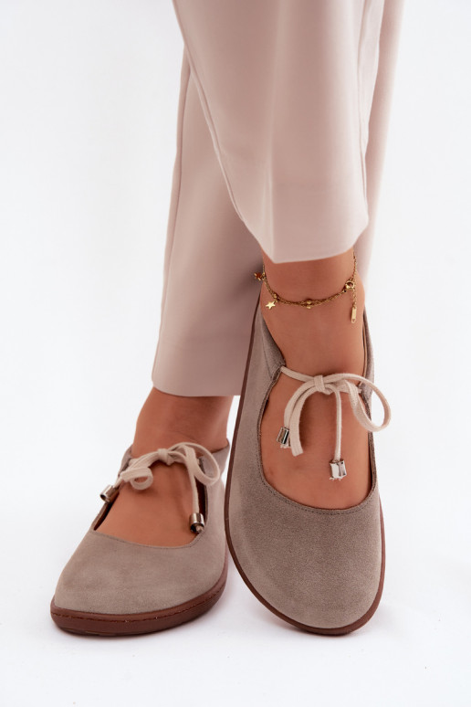 Bailarinas barefoot de camurça com tiras Zazoo 021, cor cappuccino
