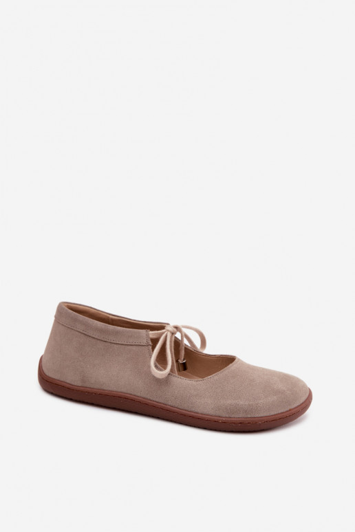 Bailarinas barefoot de camurça com tiras Zazoo 021, cor cappuccino