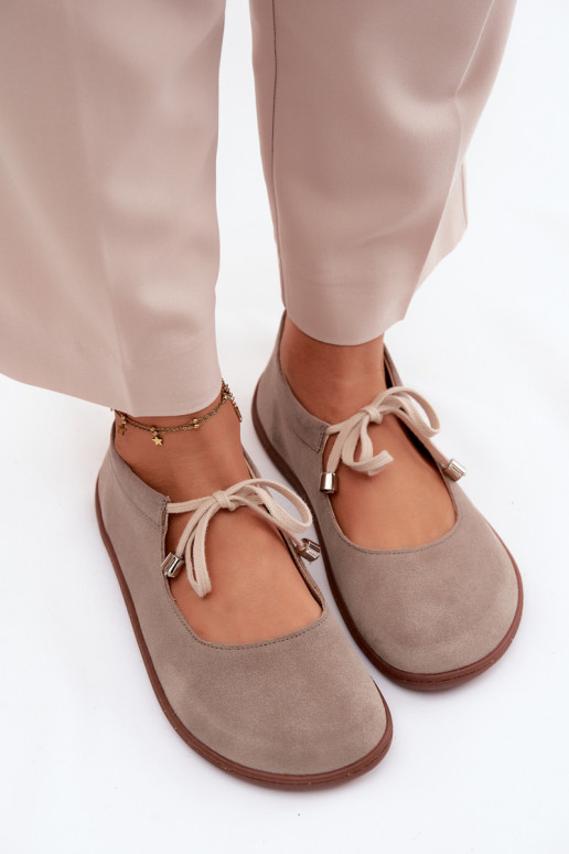 Bailarinas barefoot de camurça com tiras Zazoo 021, cor cappuccino