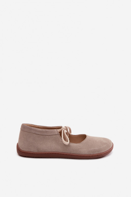 Bailarinas barefoot de camurça com tiras Zazoo 021, cor cappuccino