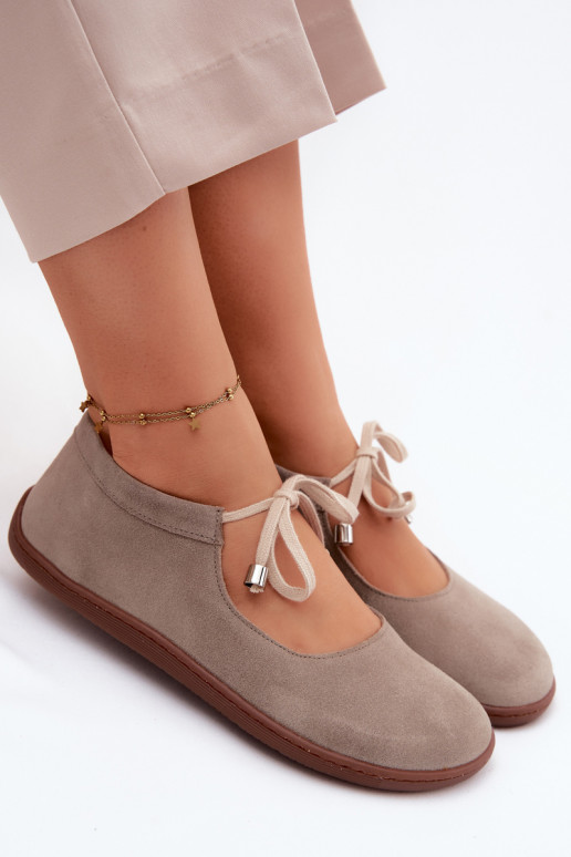 Bailarinas barefoot de camurça com tiras Zazoo 021, cor cappuccino