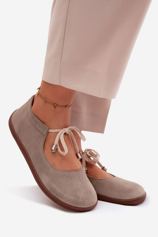 Bailarinas barefoot de camurça com tiras Zazoo 021, cor cappuccino