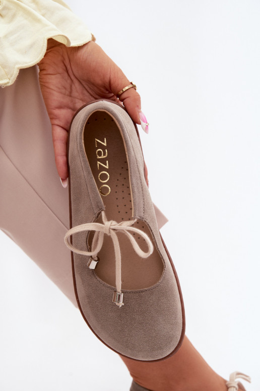 Bailarinas barefoot de camurça com tiras Zazoo 021, cor cappuccino