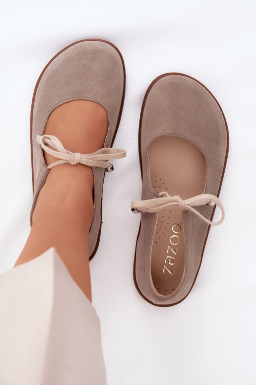 Bailarinas barefoot de camurça com tiras Zazoo 021, cor cappuccino
