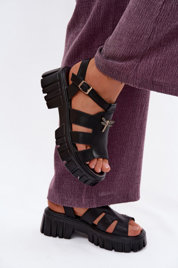 Sandálias de plataforma femininas com fivela Vinceza 79627, cor preta