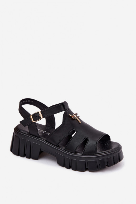 Sandálias de plataforma femininas com fivela Vinceza 79627, cor preta
