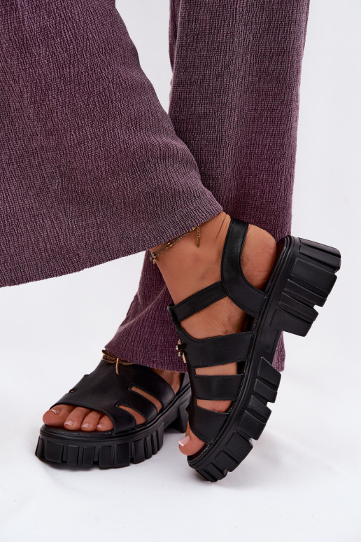 Sandálias de plataforma femininas com fivela Vinceza 79627, cor preta