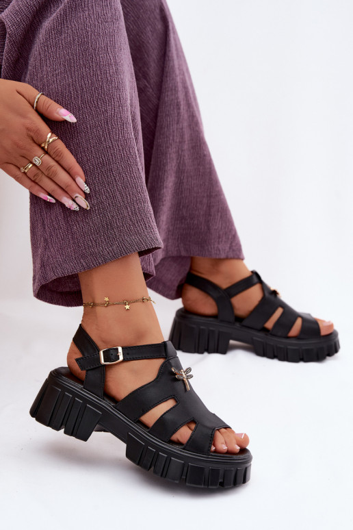 Sandálias de plataforma femininas com fivela Vinceza 79627, cor preta