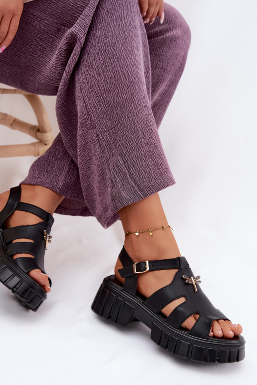 Sandálias de plataforma femininas com fivela Vinceza 79627, cor preta