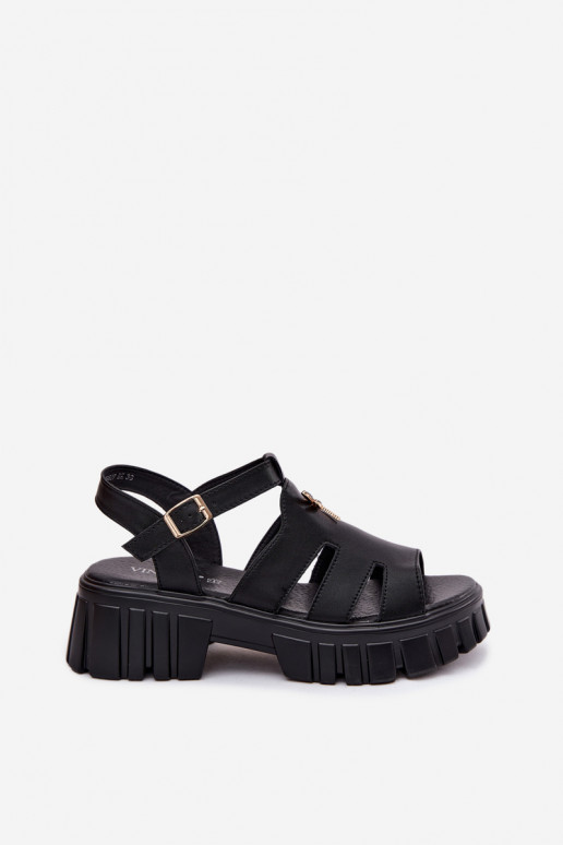 Sandálias de plataforma femininas com fivela Vinceza 79627, cor preta
