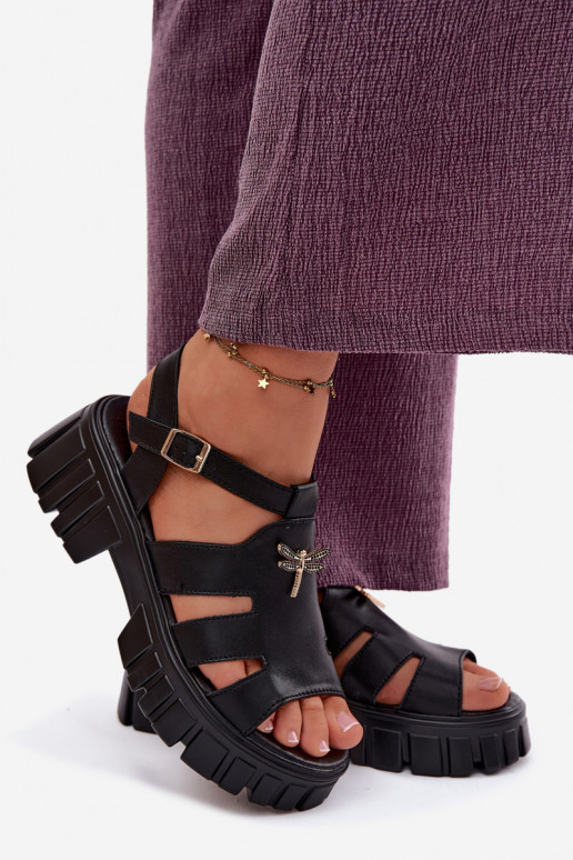 Sandálias de plataforma femininas com fivela Vinceza 79627, cor preta