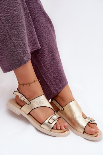 Sandálias femininas Feminino com salto largo Vinceza 86434 cor dourada