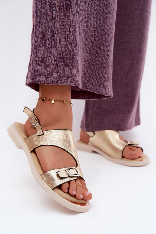 Sandálias femininas Feminino com salto largo Vinceza 86434 cor dourada