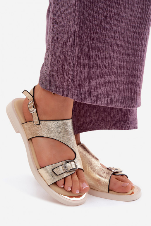 Sandálias femininas Feminino com salto largo Vinceza 86434 cor dourada