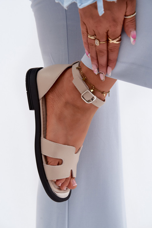 Sandálias femininasHabilitadoturalnej Skóry com salto largo Vinceza 62305 bege