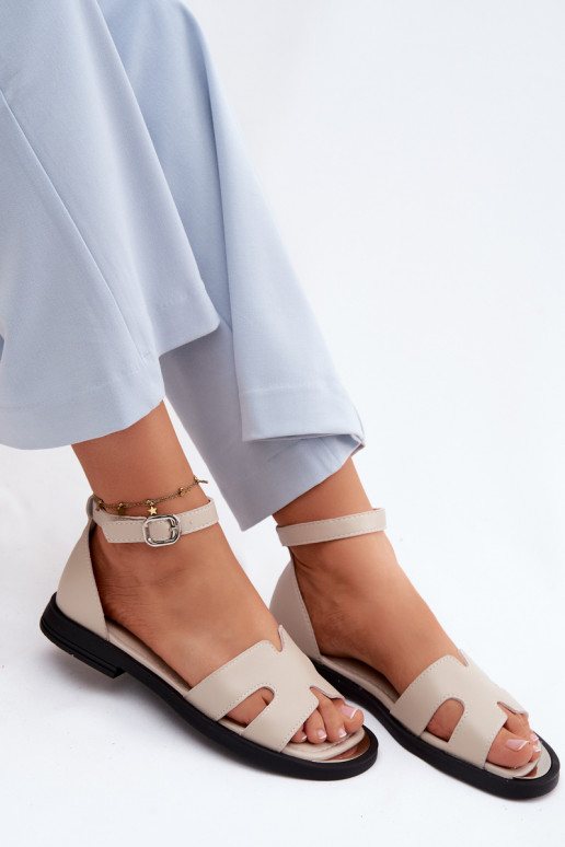 Sandálias femininasHabilitadoturalnej Skóry com salto largo Vinceza 62305 bege