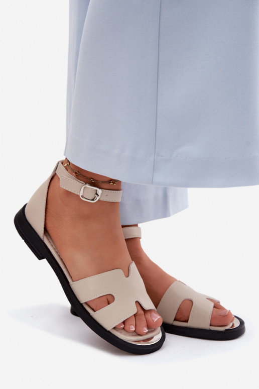 Sandálias femininasHabilitadoturalnej Skóry com salto largo Vinceza 62305 bege