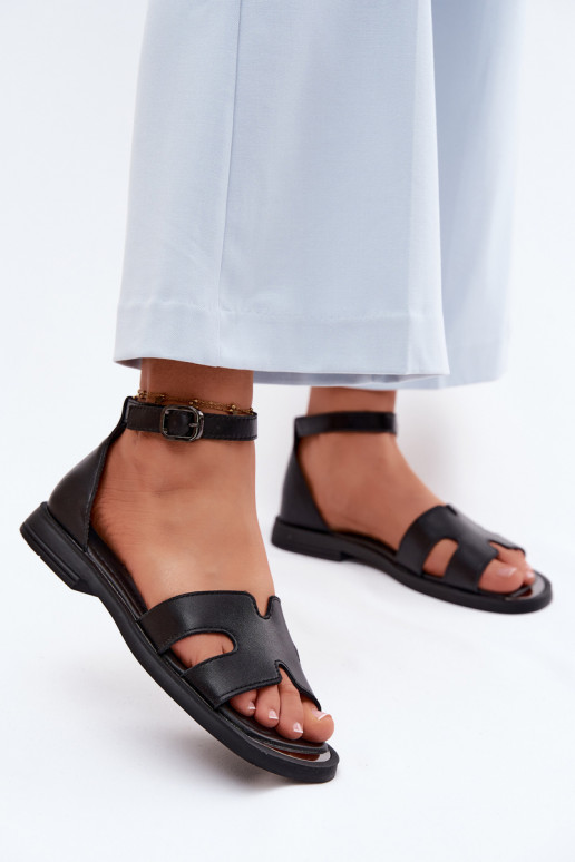 Sandálias femininasHabilitadoturalnej Skóry com salto largo Vinceza 62305 cor preta