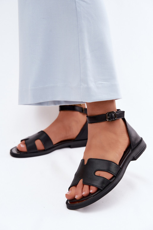 Sandálias femininasHabilitadoturalnej Skóry com salto largo Vinceza 62305 cor preta