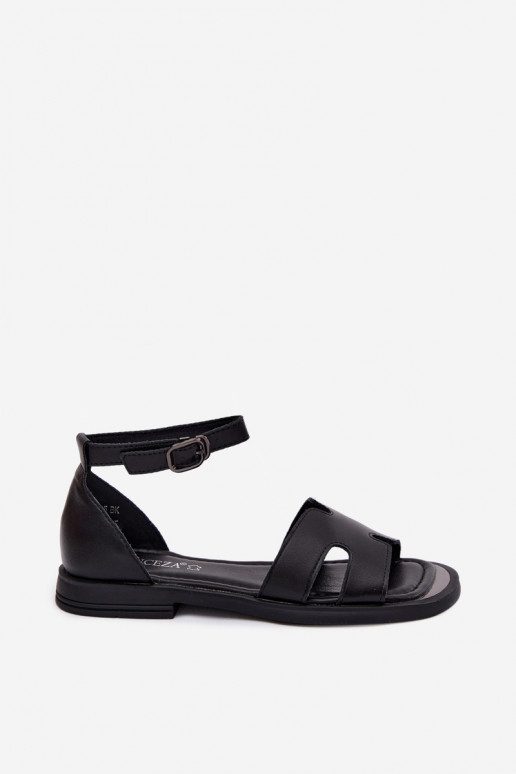 Sandálias femininasHabilitadoturalnej Skóry com salto largo Vinceza 62305 cor preta